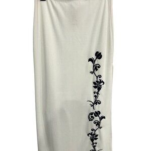 Wild Womens Off White Maxi Skirt L Floral Embroidered Design Soft Stretch NWT